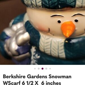 Berkshire Snowman Figurine Bucket Blue and Orange Accents Orange Nose 6.5X6"